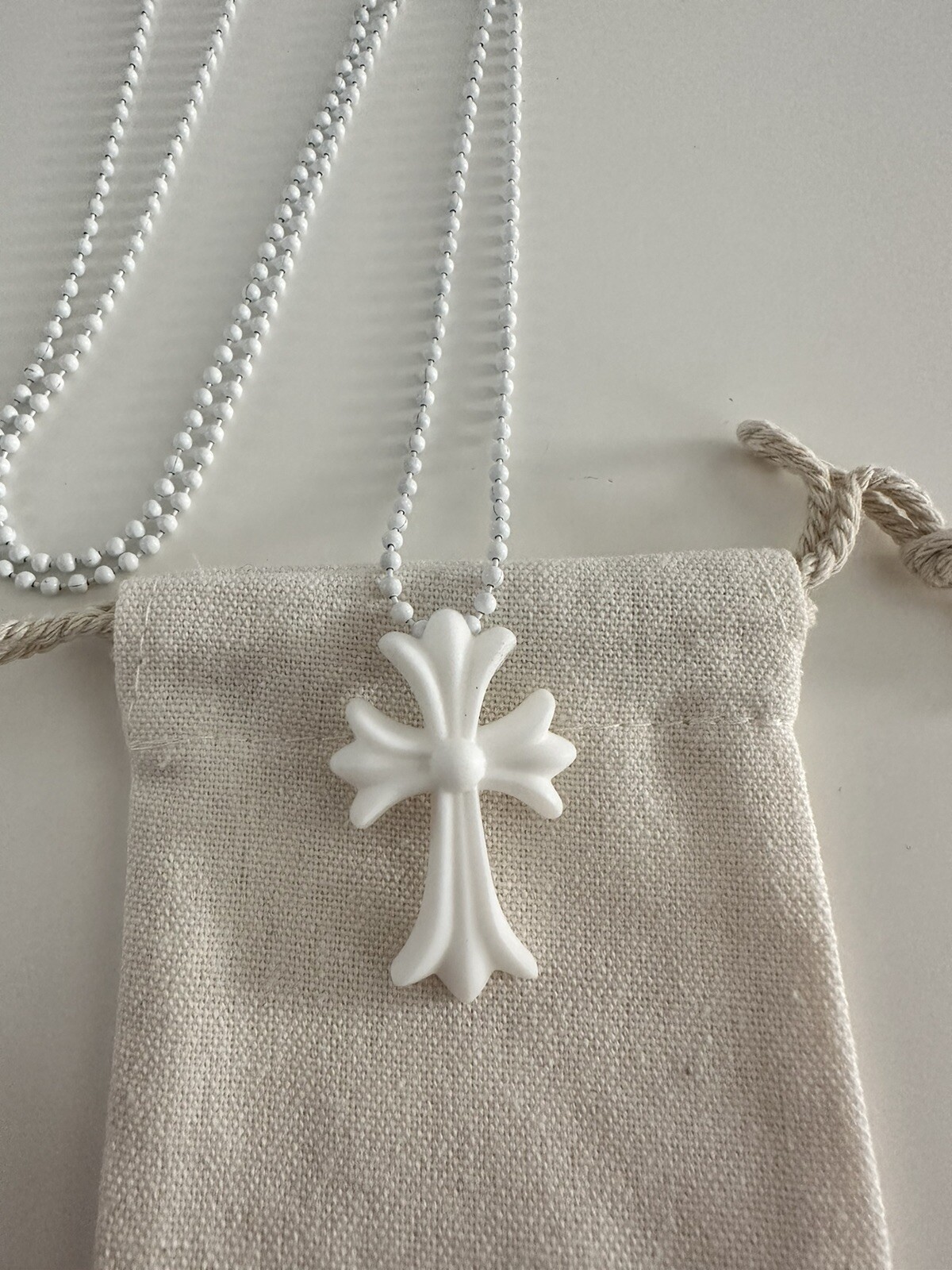 Chrome Hearts Tokyo 20th Anniversary Cross Rubber Necklace White with Dust Bag