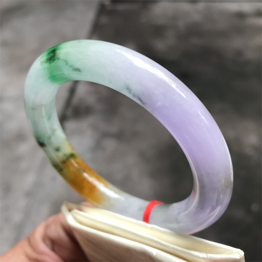55.5MM Myanmar Natural Green Yellow Lavender Jadeite Jade Bracelet Jade Bracelet