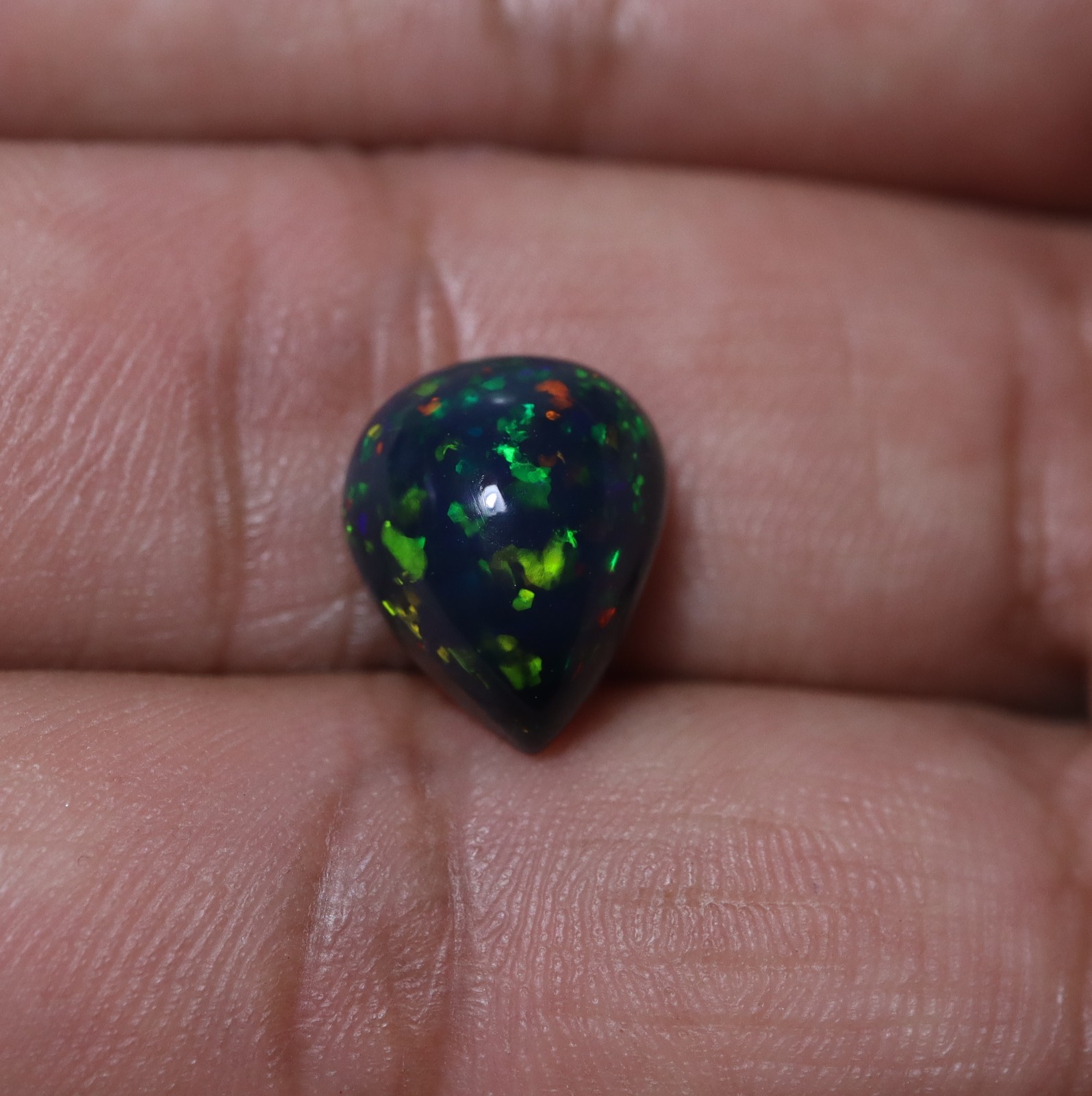 4.6Ct 13.2×10.6 MM Real AAA Multi Fire Smoked Black Ethiopian Opal Pear Cabochon