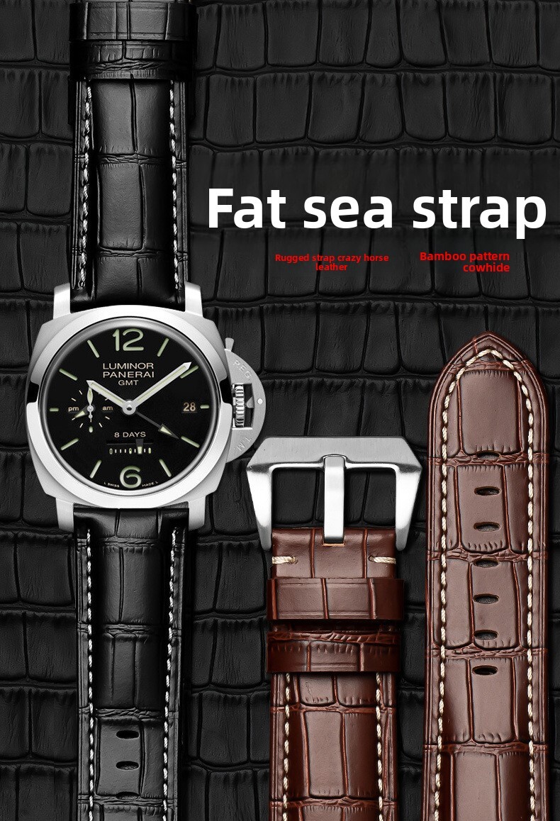 Premium Vintage Rugged Calf Genuine Leather Watch Strap 22 24 26mm for Panerai