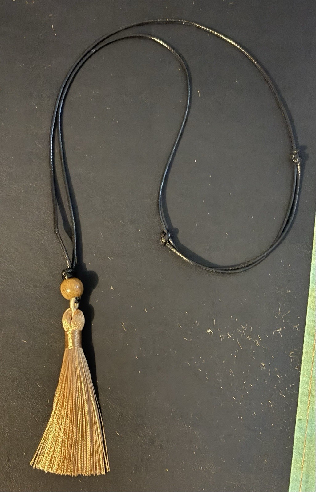 Boho Tassel Pendant Black Cord Necklace Gold Bead Adjustable Slide Closure