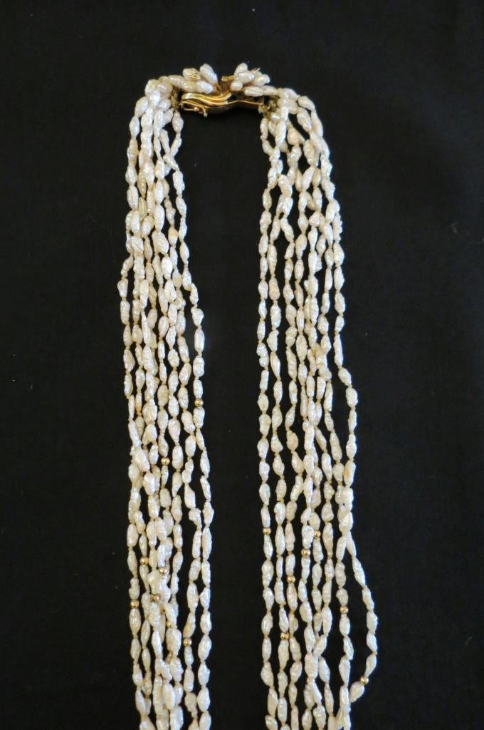 Vintage 14K Yellow Gold Seed Pearl Beaded Multi-Strand Necklace 17 1/2”