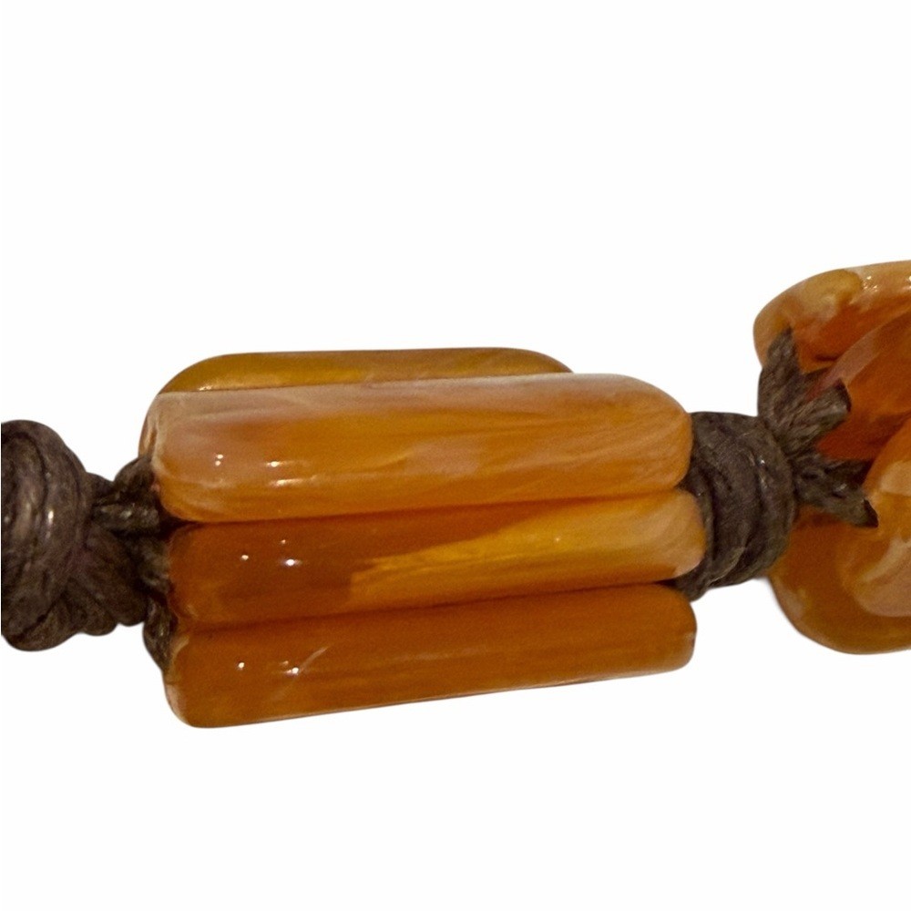 Chunky Amber Look Bead Necklace 28in Brown Cord Boho Artisan Statement