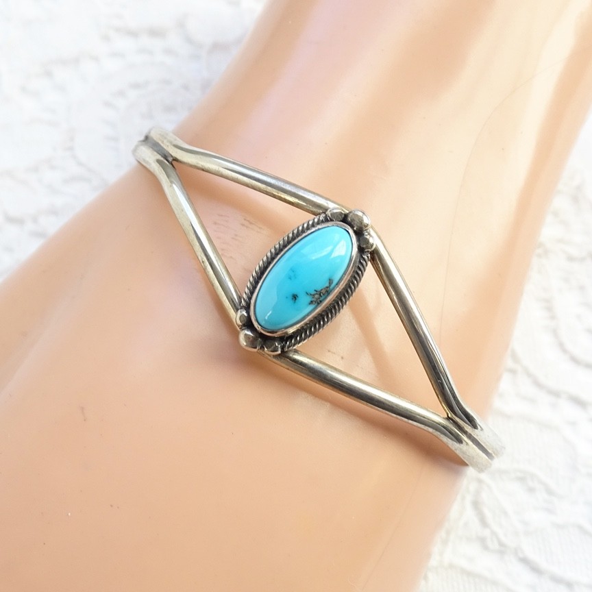 Signed JAKE Southwestern SMALL Size Turquoise Cuff Bracelet 925 Sterling 5.5 in