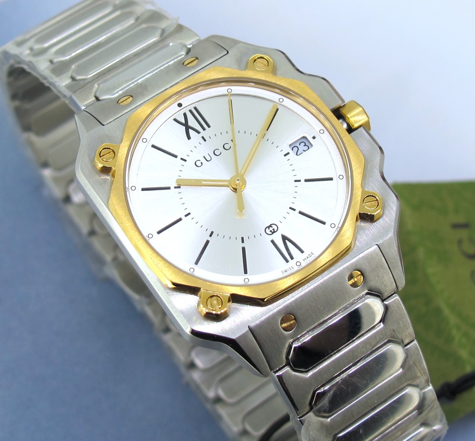 Gucci G-Flat Quartz Stainless Steel 30mm Silver Dial Women’s Watch YA166506