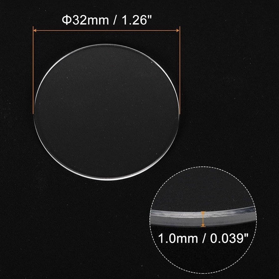 New 32 mm x 1 mm Watch Crystal – Flat Round Mineral Glass