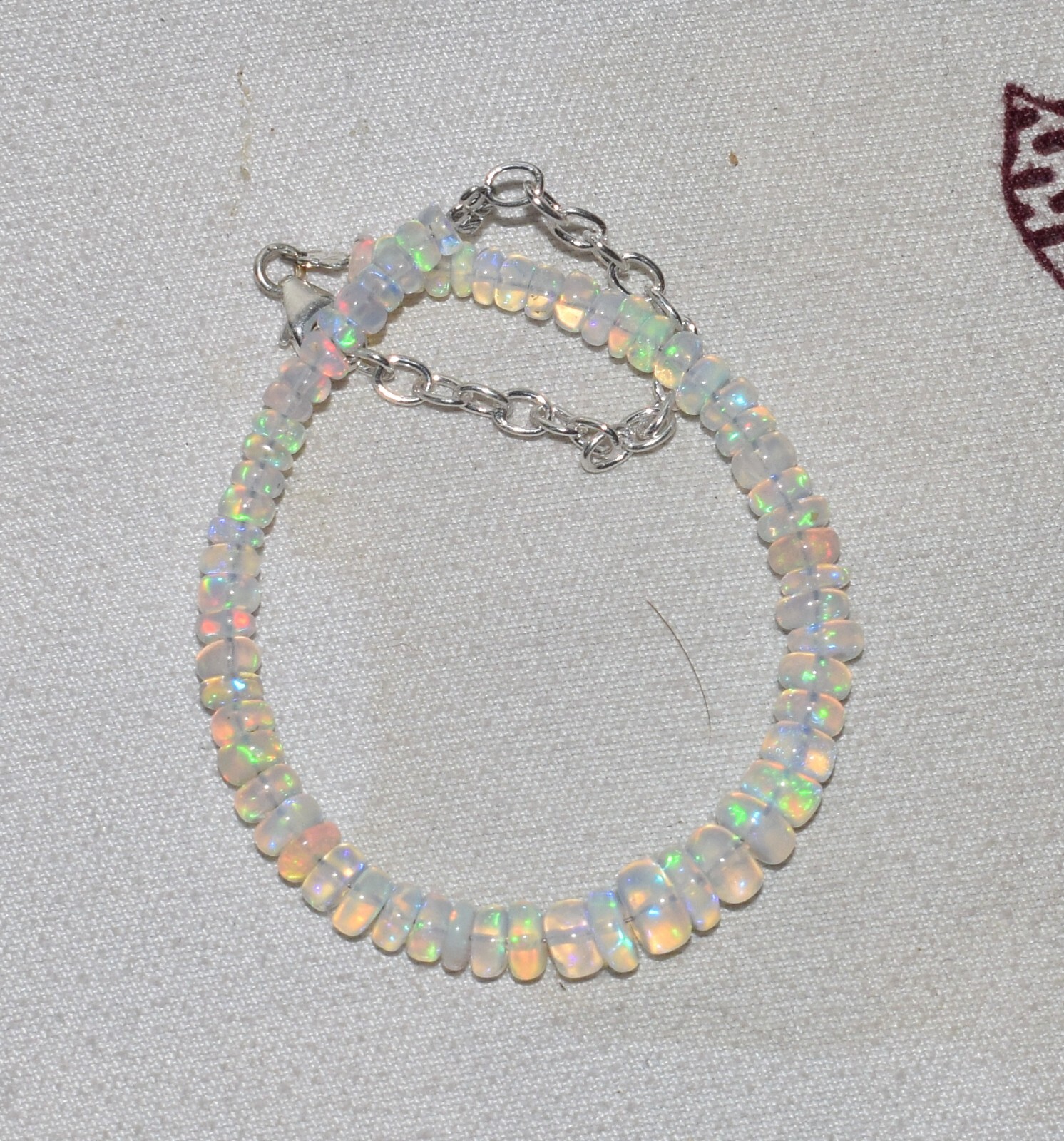 New 6.5″ Beads Bracelet 925 Sterling Silver Natural Ethiopian Fire Opal Gemstone