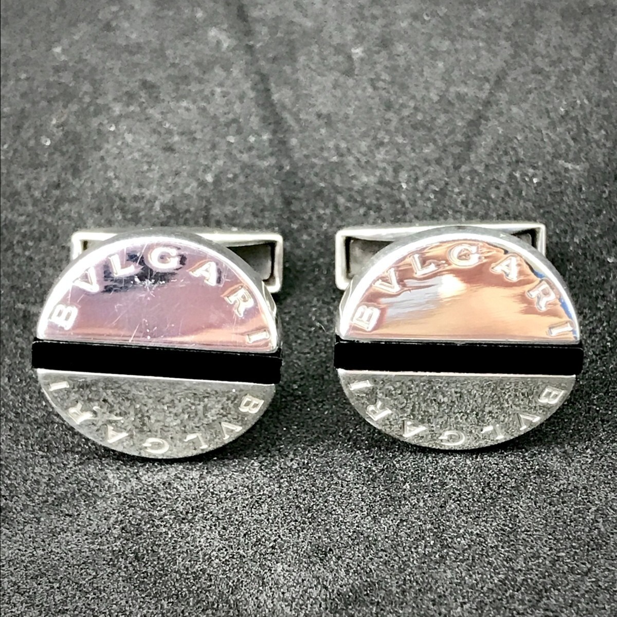 Bvlgari Cufflinks Sterling Silver Metal Onyx Round type Pre-owned No Box