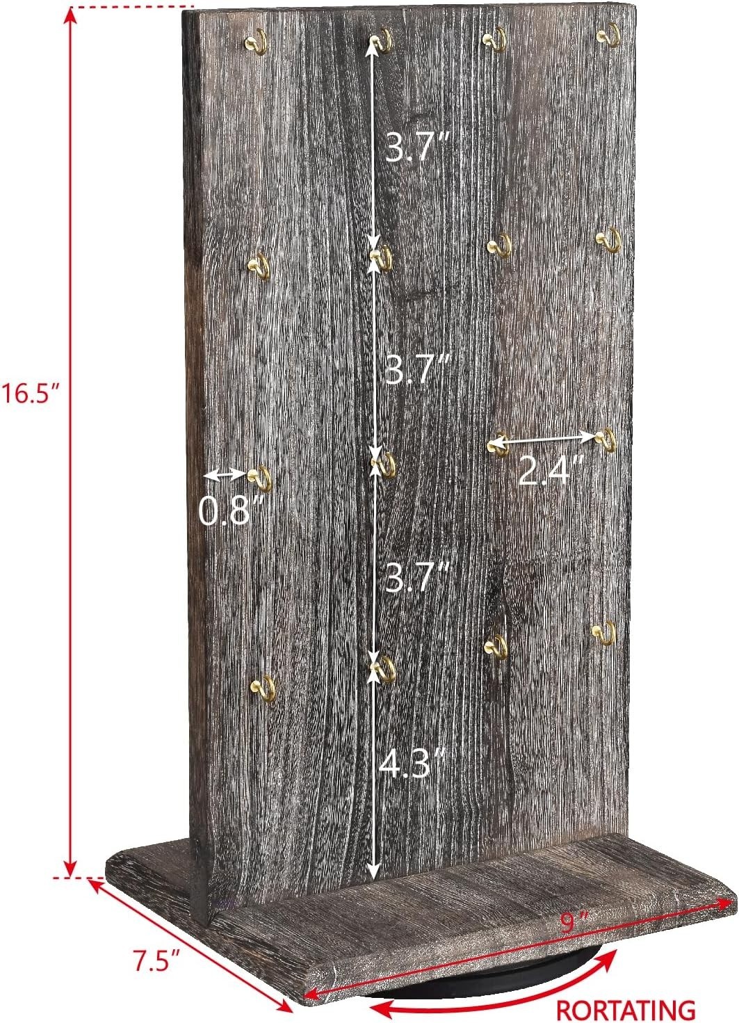 Elegant Wood Rotating Two-Sided Jewelry Display with 32 Hooks in Coffee Finish