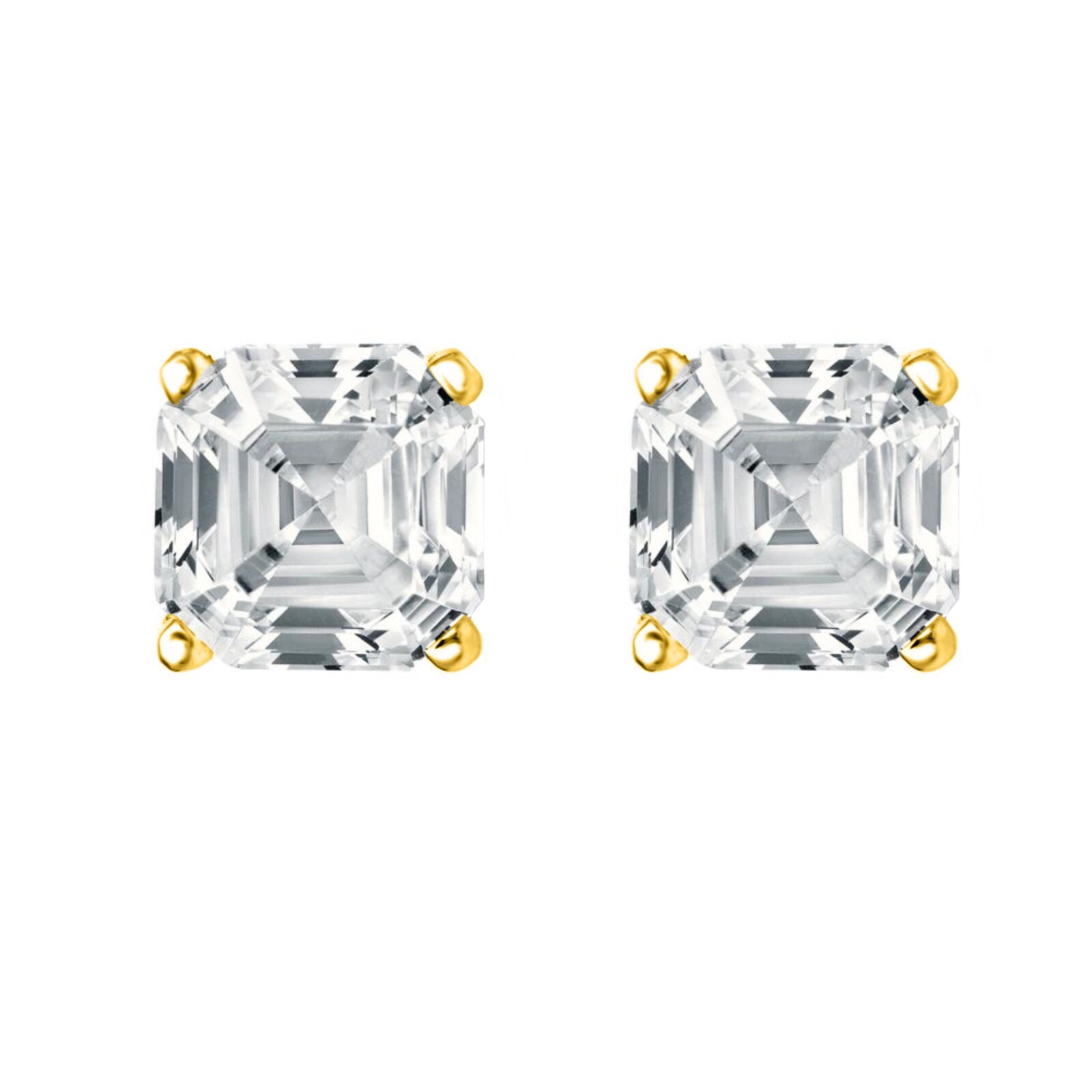 1 Ct Asscher Lab Created Grown Diamond Earrings 14K Yellow Gold F/VS Basket Push
