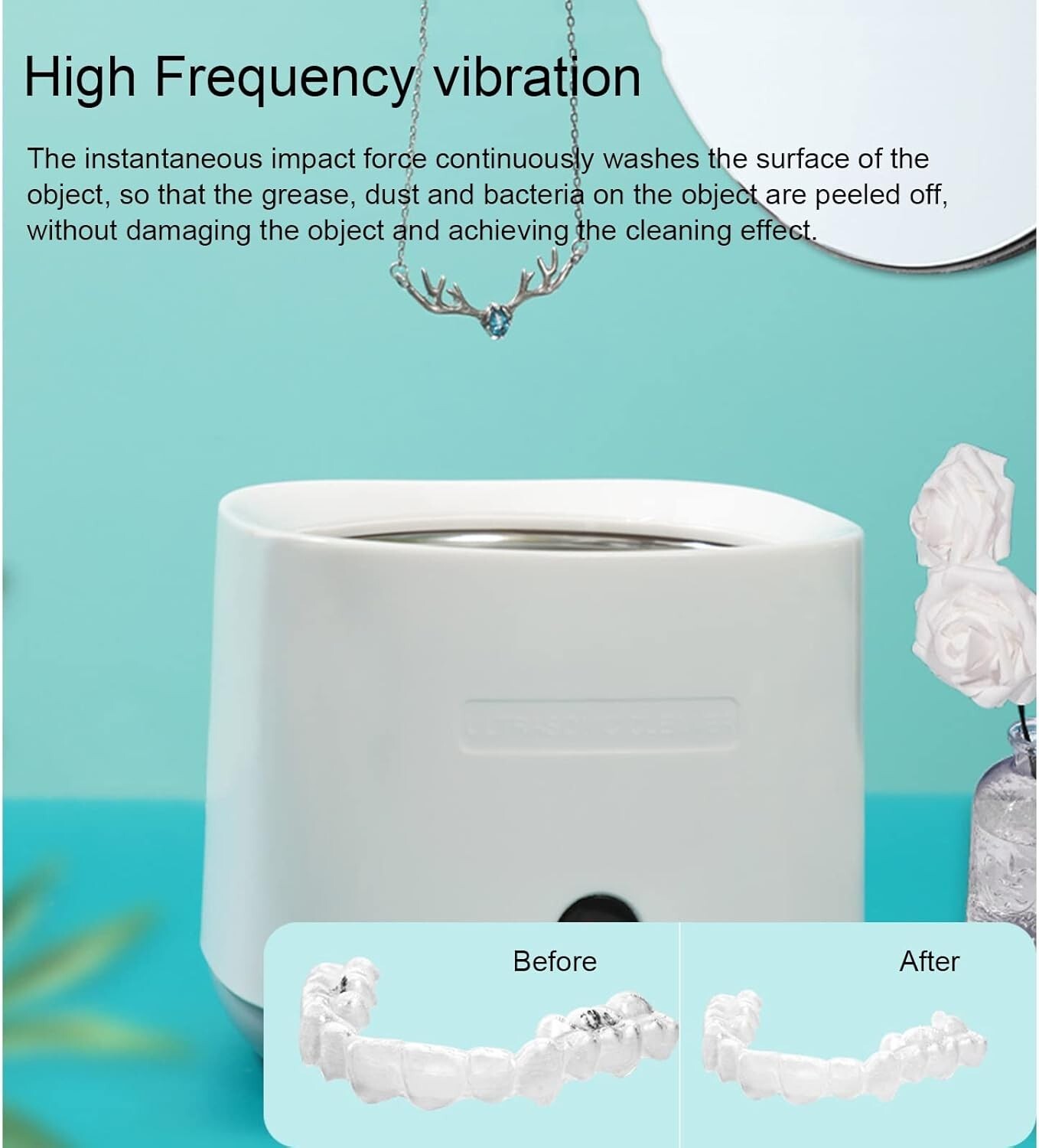 Small Ultrasonic CleanerJewelry Cleaner 180ML One-Button Start and 5 Min Timing