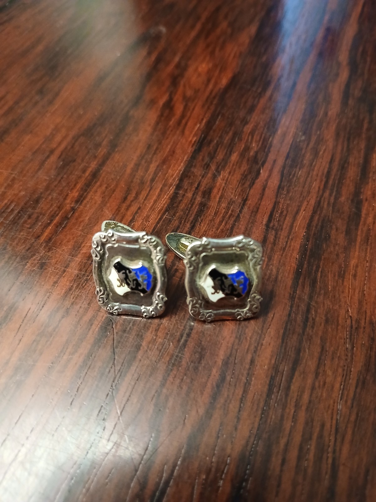 Men’s Sterling Silver Estonia Coat Of Arms Signet Ring Cuff Links Pre Owned 10.5