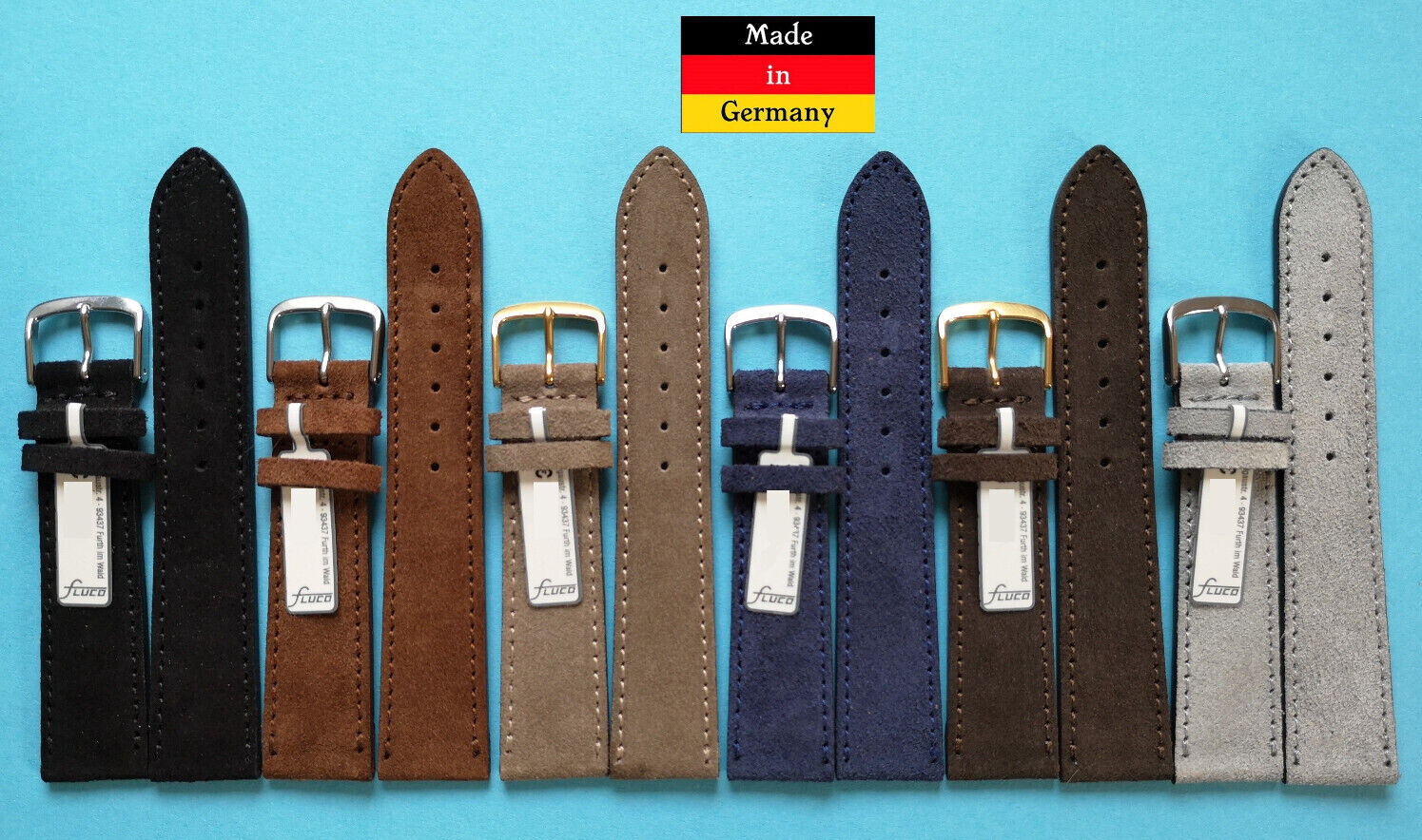 Velour Uhrenarmband, 17 18 19 20mm anschmiegsam, Made in Germany FLUCO / 7
