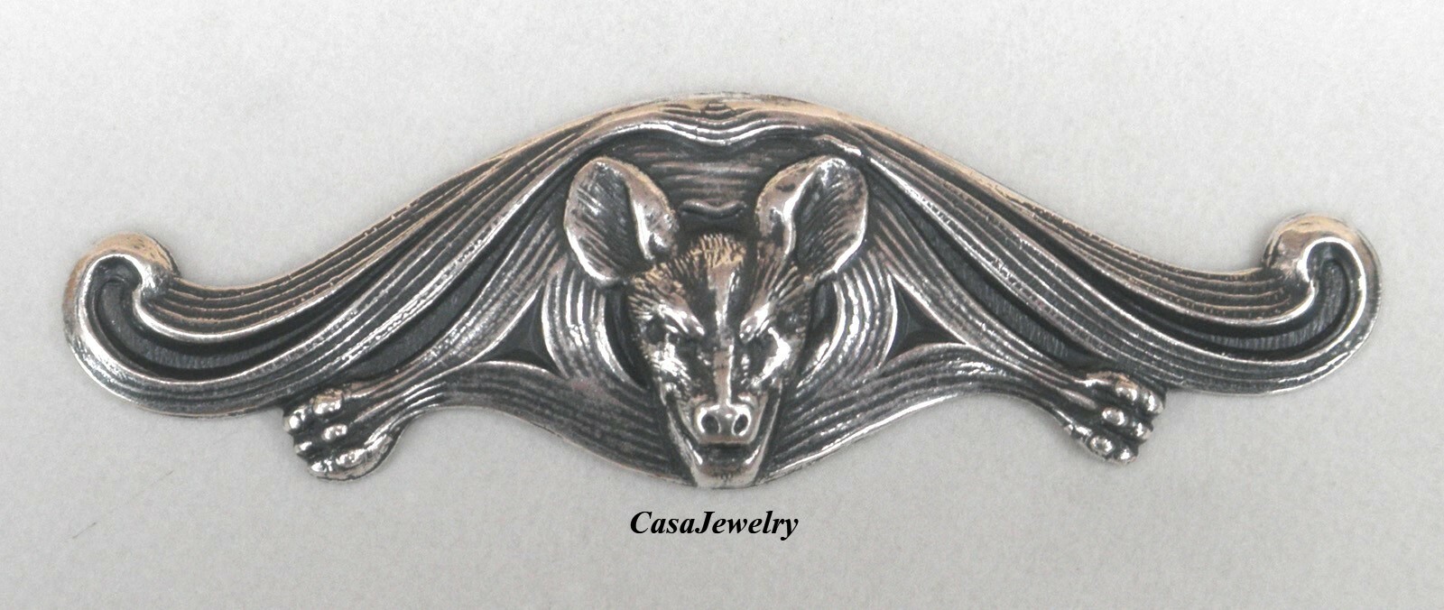 #2160 SMALL ANTIQUED STERLING SILVER PLATED BAT COMPONENT – 1 Pc