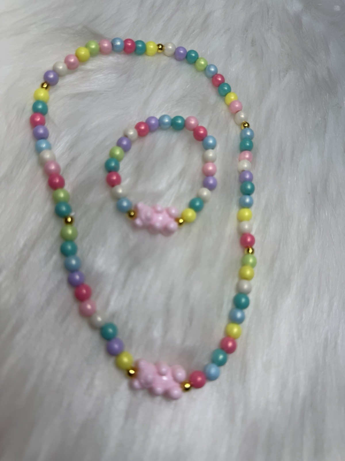 Multicolor Adjustable Kids Gummy Bear Necklace Bracelet Jewelry Set