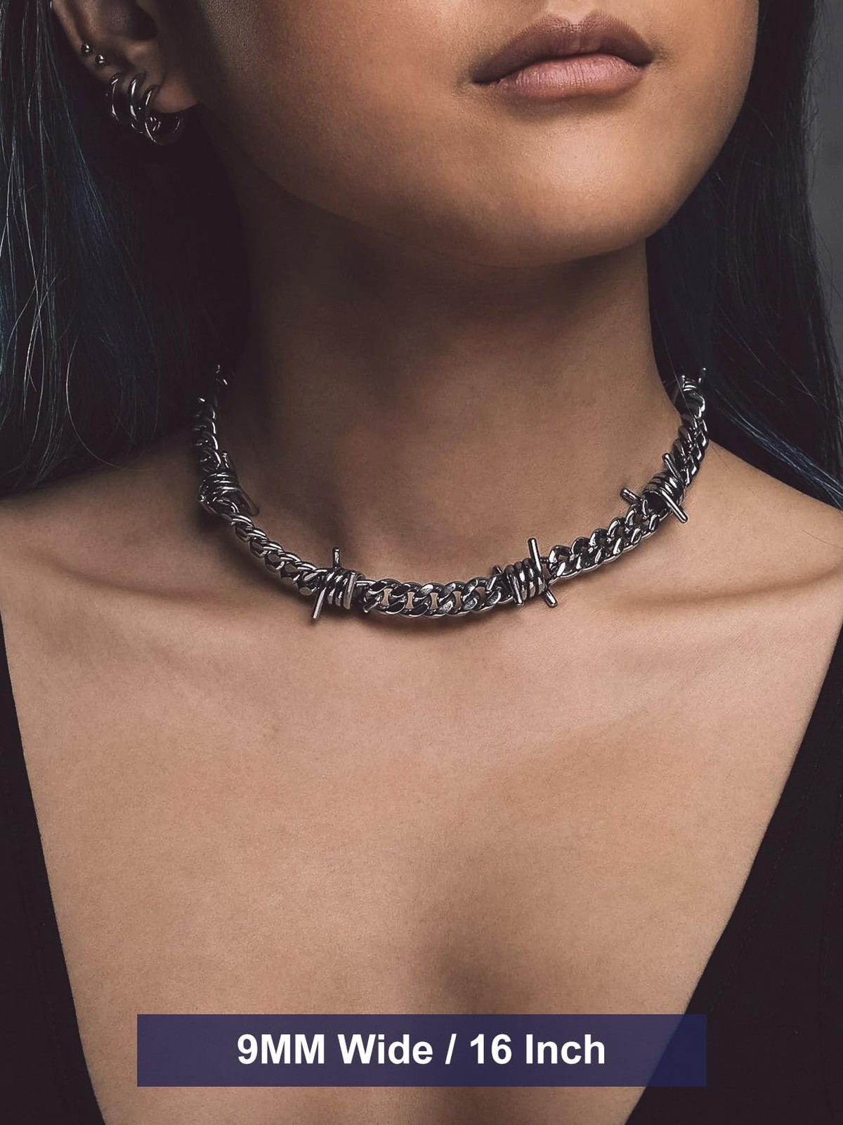 Bandmax Barbed Wire Chain 16 Inch (40cm, Hottest Choker Style), A1 9MM-Silver