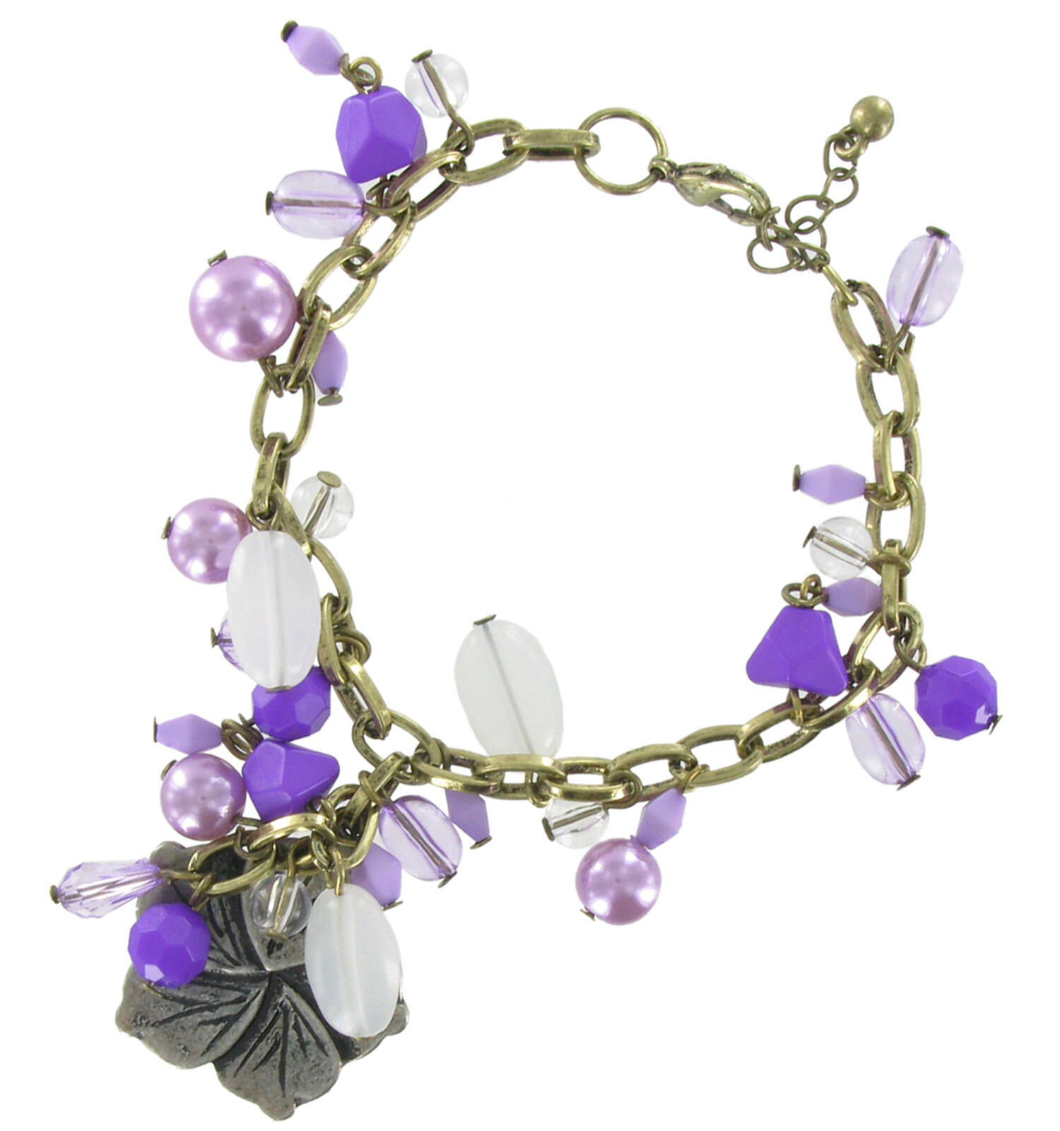 Purple Flower Charm Beaded Bracelet Adjustable to 8″