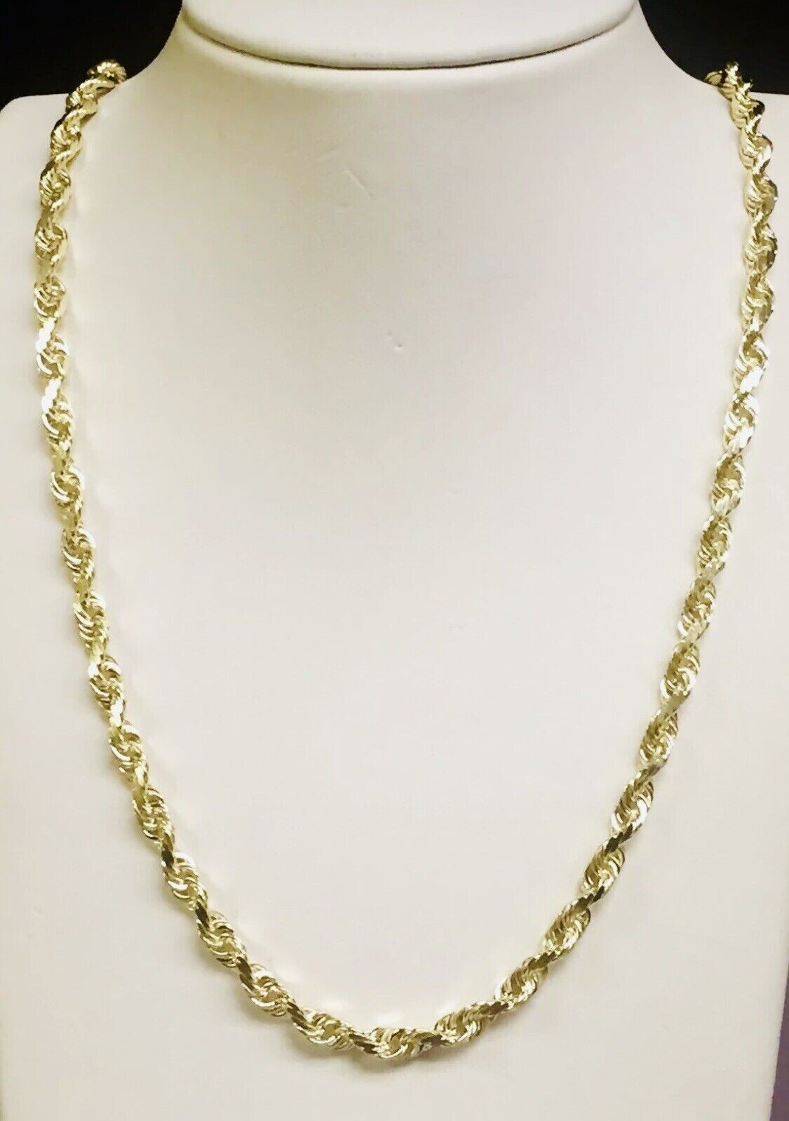 Real 10k Yellow Gold Solid Heavy 5mm Rope Chain Diamond Cut Necklace 22″ Long