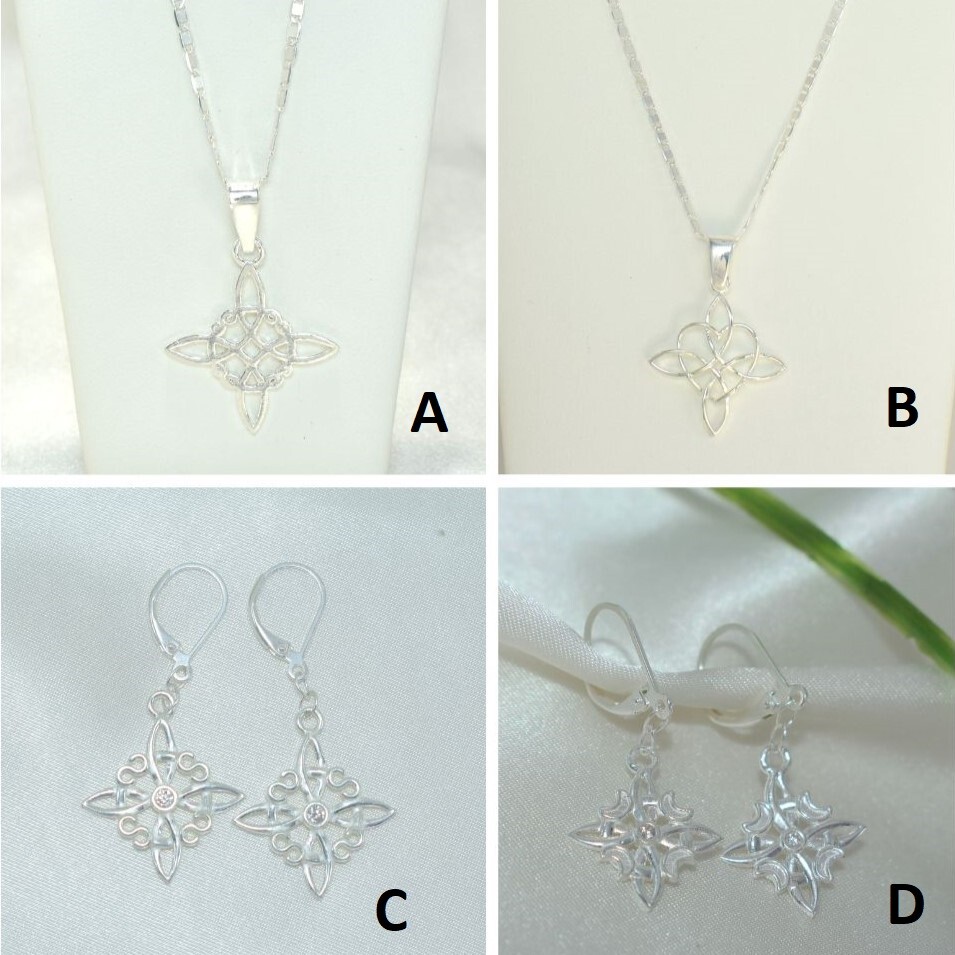 Witch Knot Pendant, 925 Sterling Silver Dangly Earrings Nudo de Bruja Aretes