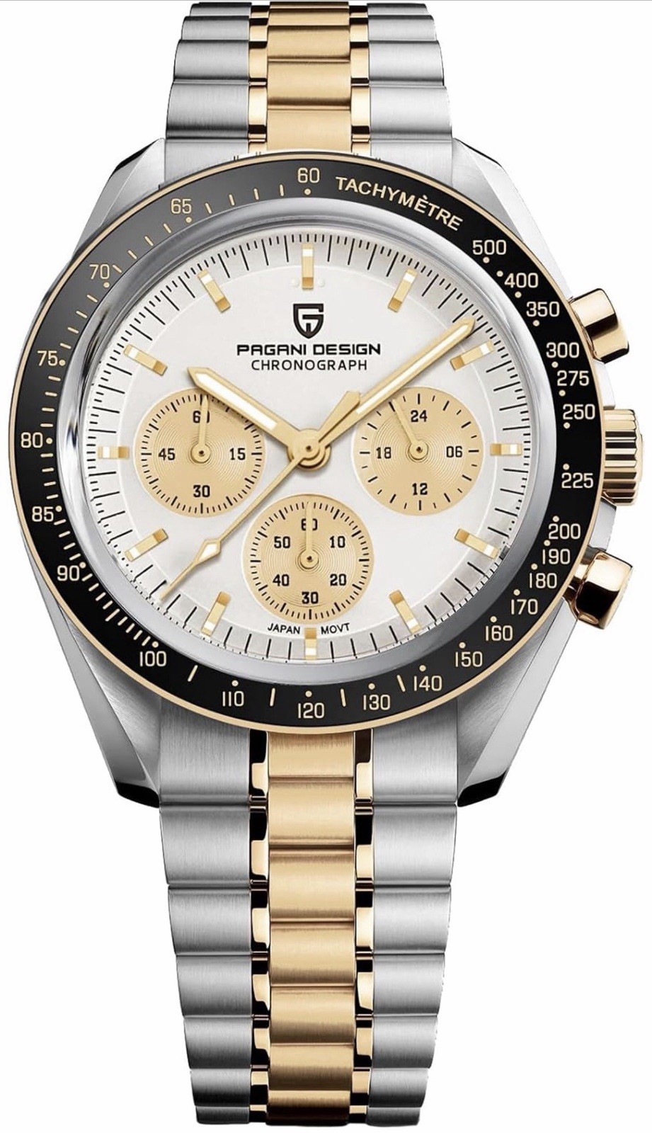 Pagani Design Quartz Chronograph Tachymeter Two-Tone SS Bracelet 100m