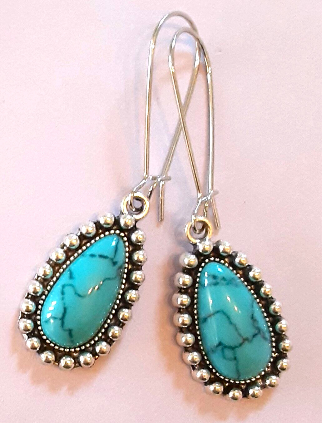 Simulated BLUE TURQUOISE TEARDROP earring SP KIDNEY WIRE K2TA