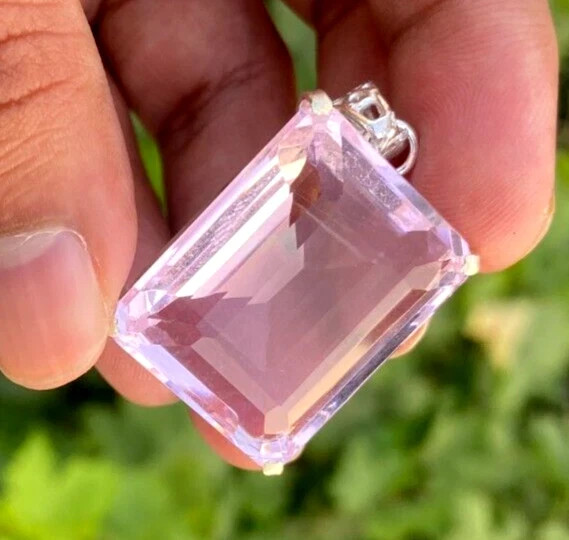 AAA+ Large Pink Topaz 97.70 Ct. Emerald Cut 925 Silver Pendant Gift for Women