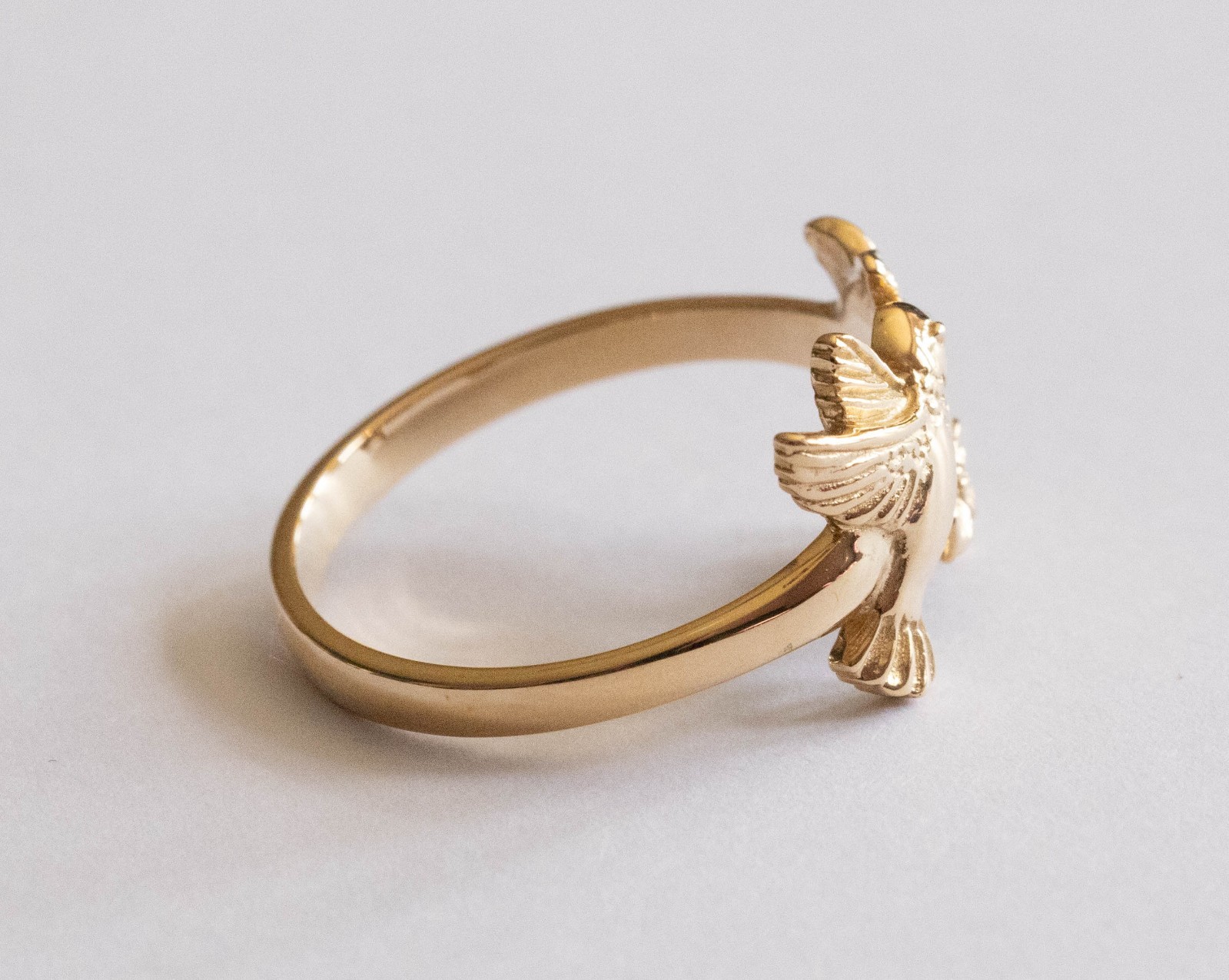 Bronze Hummingbird and Flower Ring
