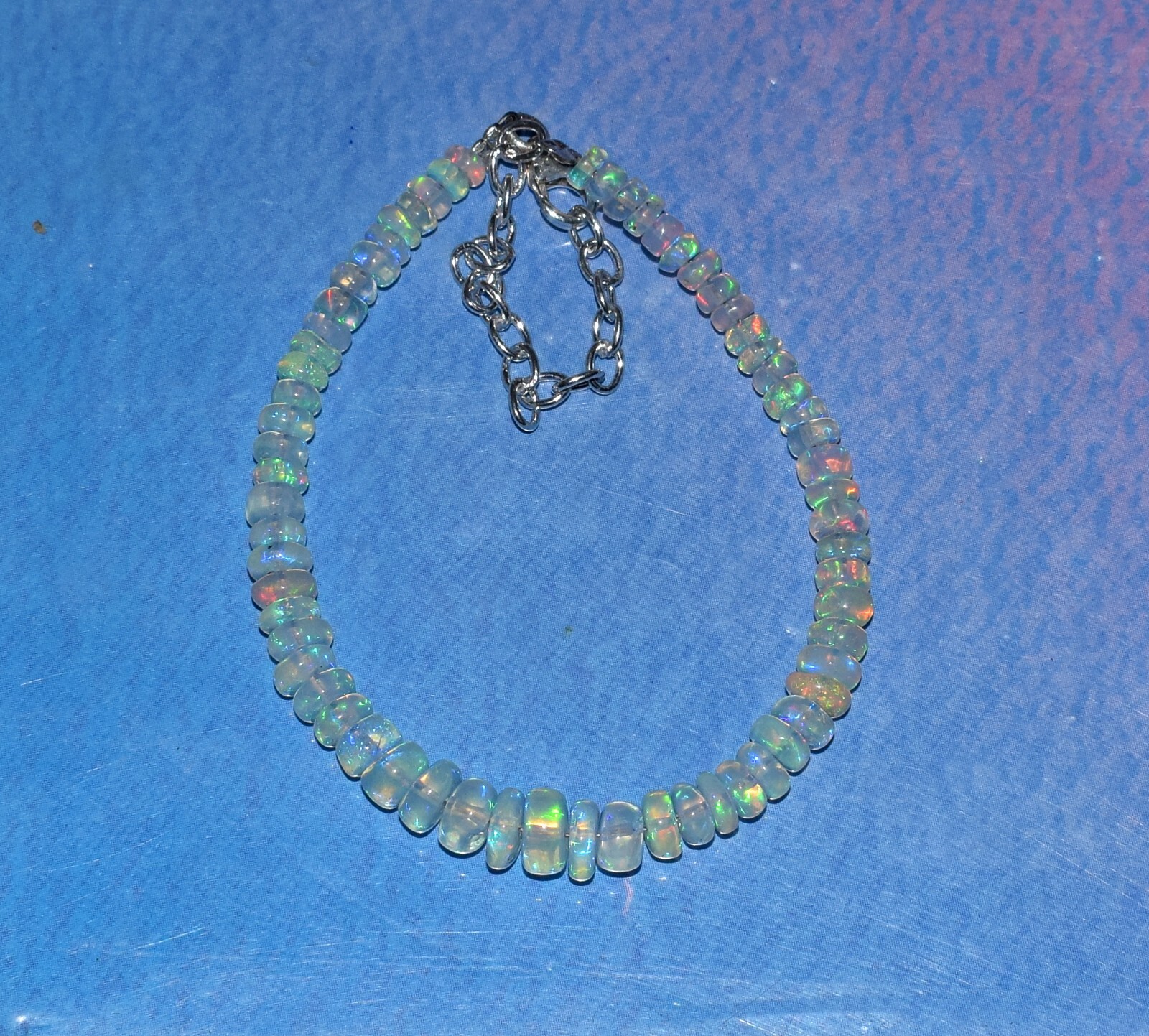 New 6.5″ Beads Bracelet 925 Sterling Silver Natural Ethiopian Fire Opal Gemstone