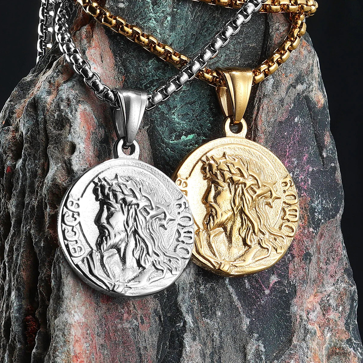 SCULPT RINGS™ Christian Jesus Pendant with 60 cm Chain Steel Necklace Crucifix