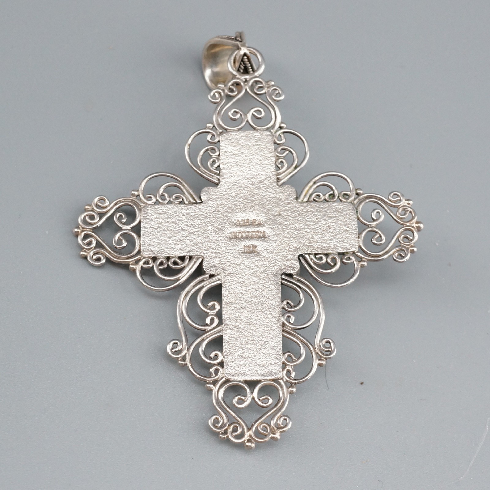 Ba Suarti Bali Sterling Silver 18k Gold Onyx Cross Pendant Large Ornate