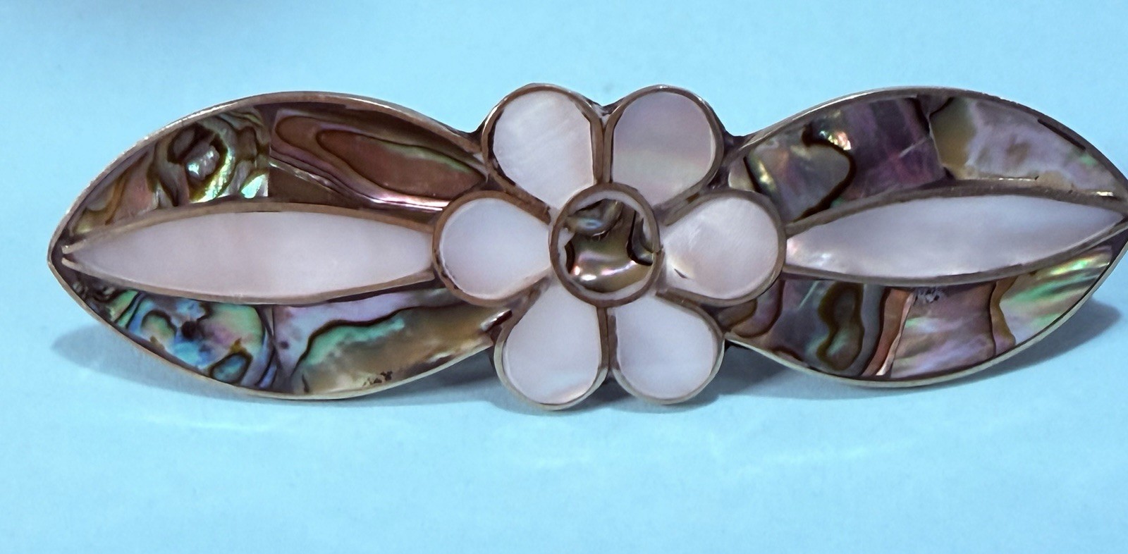 Abalone And Mother Of Pearl Shell Inlay Flower Hair Clip 3.5 Inches