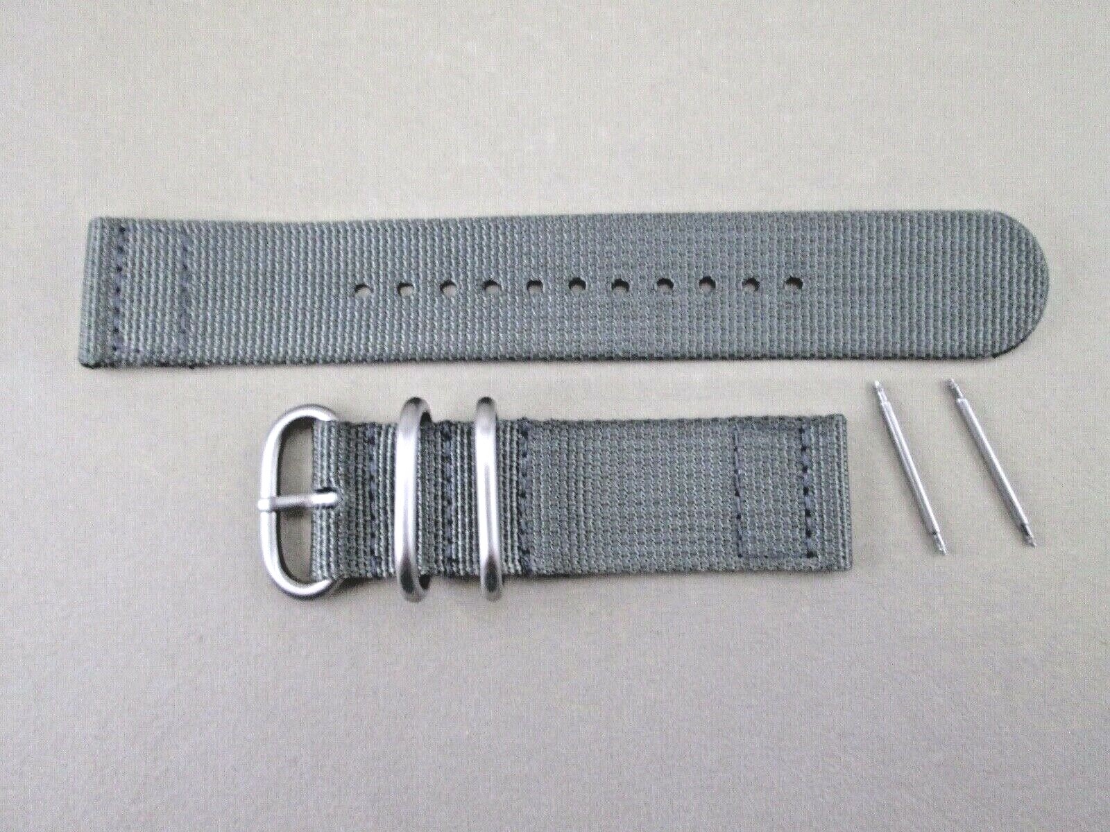 22mm lug two 2 piece canvas weaved nylon dive watch band strap gray + pins