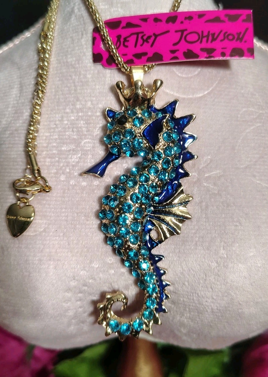 Betsey Johnson Rhinestone Seahorse Chain Necklace