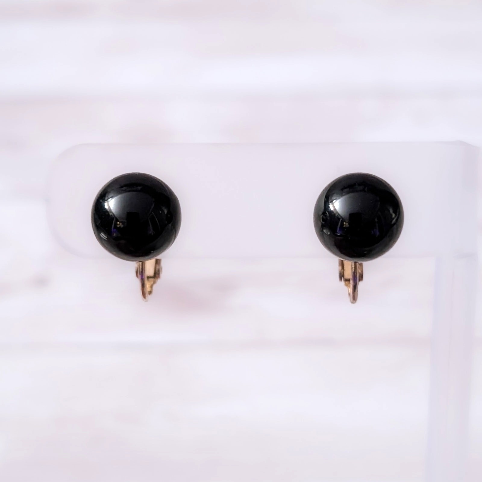 Vintage Marvella Clip On Earrings Black Ball Just Under 1/2″