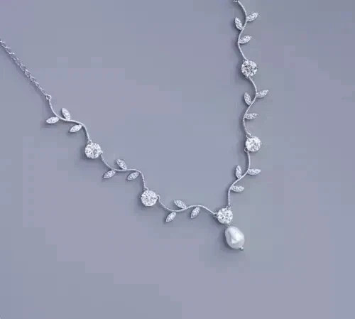 5.00CT Pear Cut Lab Created Pearl Women’s Chain Necklace 14k White Gold Finish