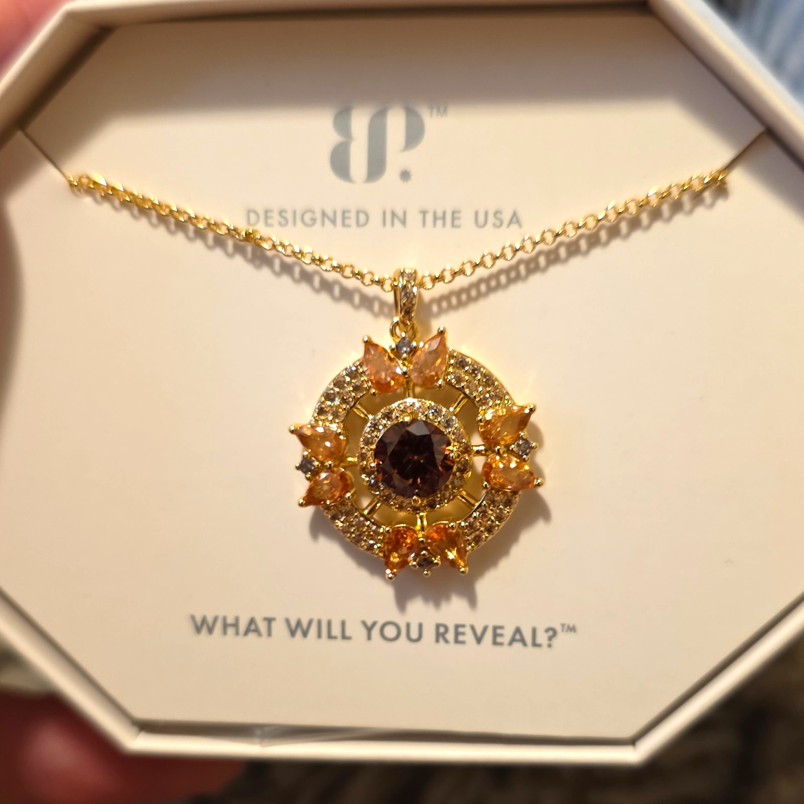 Ring Bomb Party Gold Plated Pendant Necklace Dark Brown Tourmaline CZ RBP8945