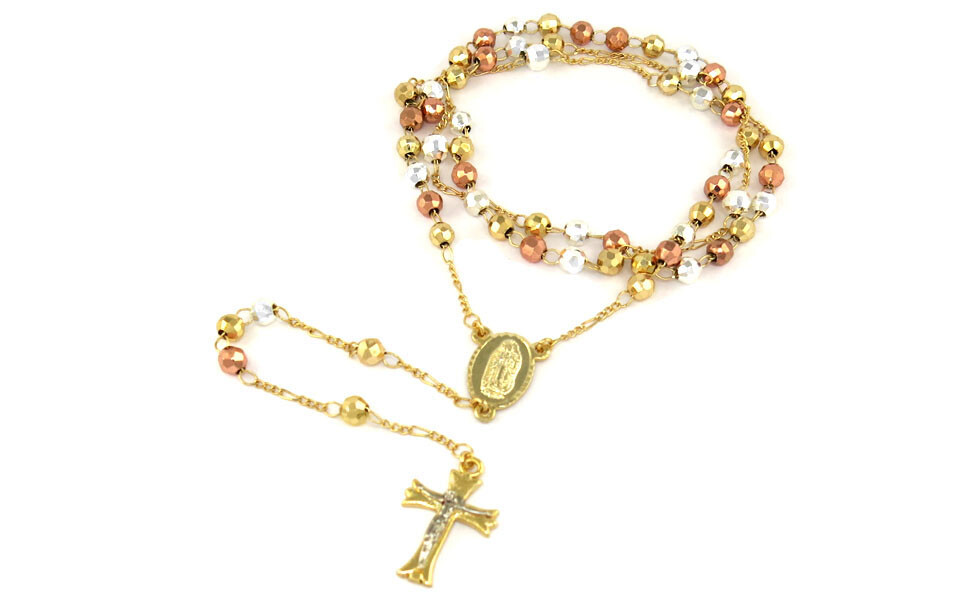 Verona Jewelers 24″ Gold Plated Rosary Necklace, Gold, Silver, Rod,Tri Color