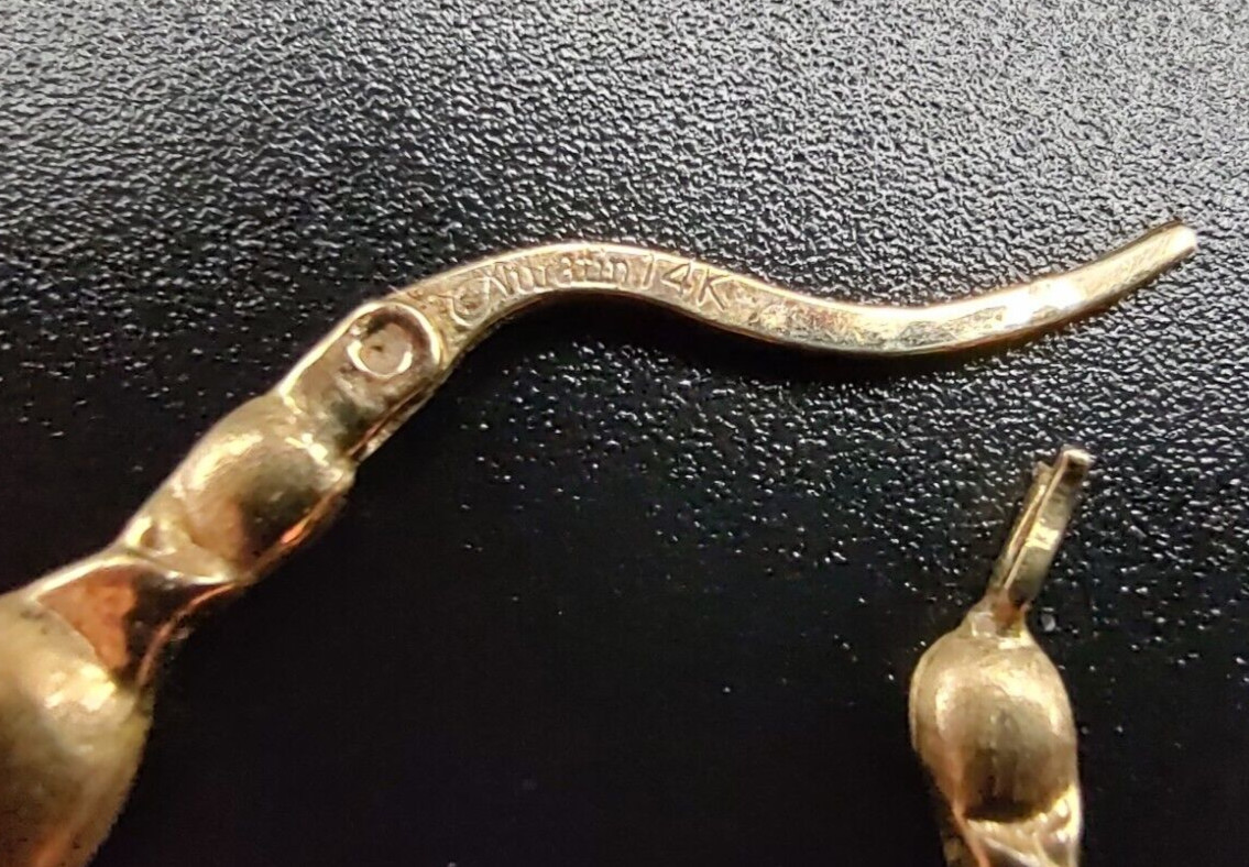 Estate Aurafin QVC 14K Yellow Gold XO Elongated Puffy Hoop Earrings 3.29g