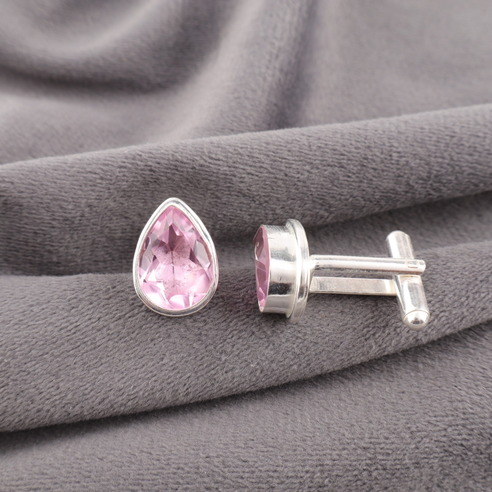 Pink Morganite Gemstone 925 Sterling Silver Men’s Cufflinks Jewelry Gift For