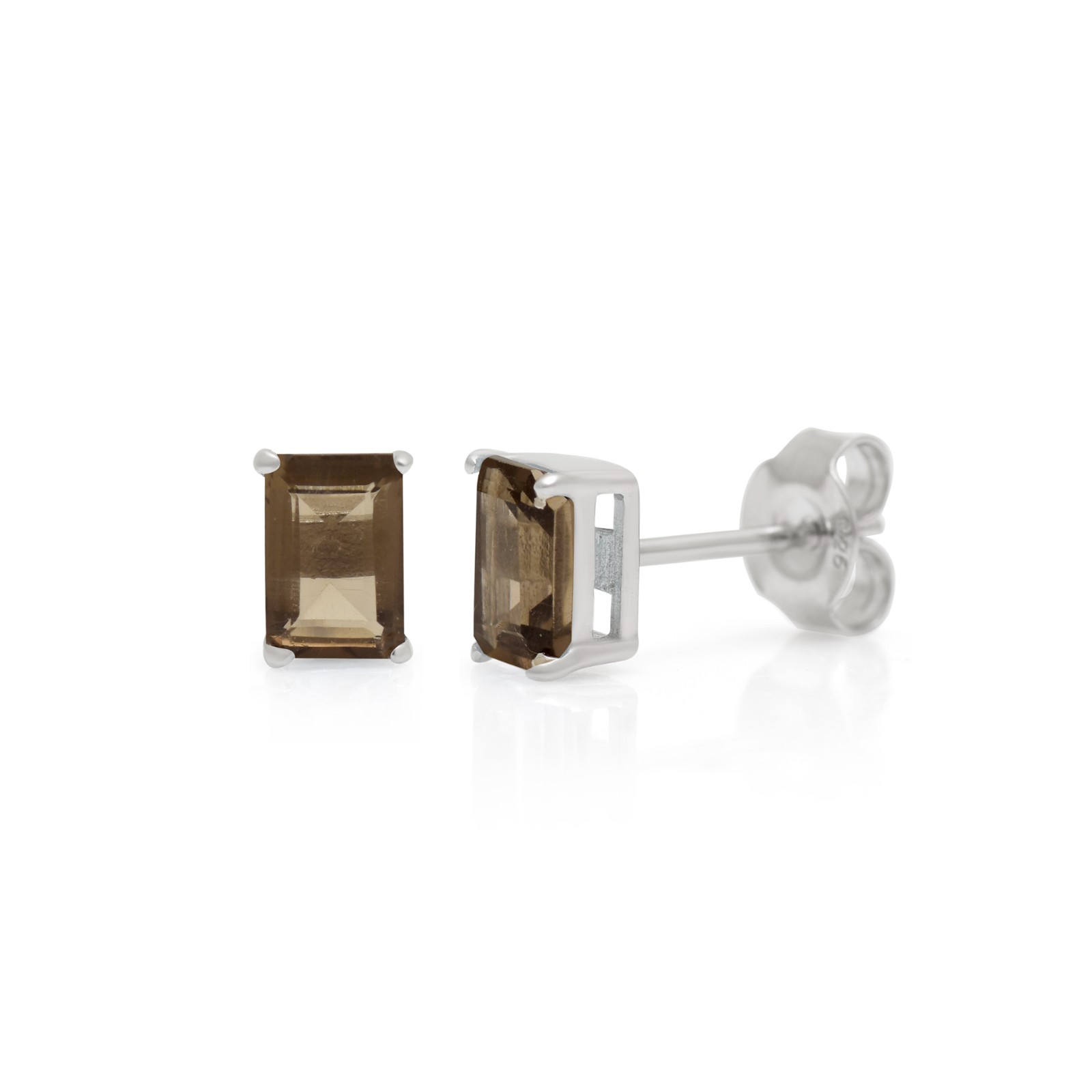 1.9 Ct Natural Smoky Quartz Stud Earrings 925 Sterling Silver Emerald Cut