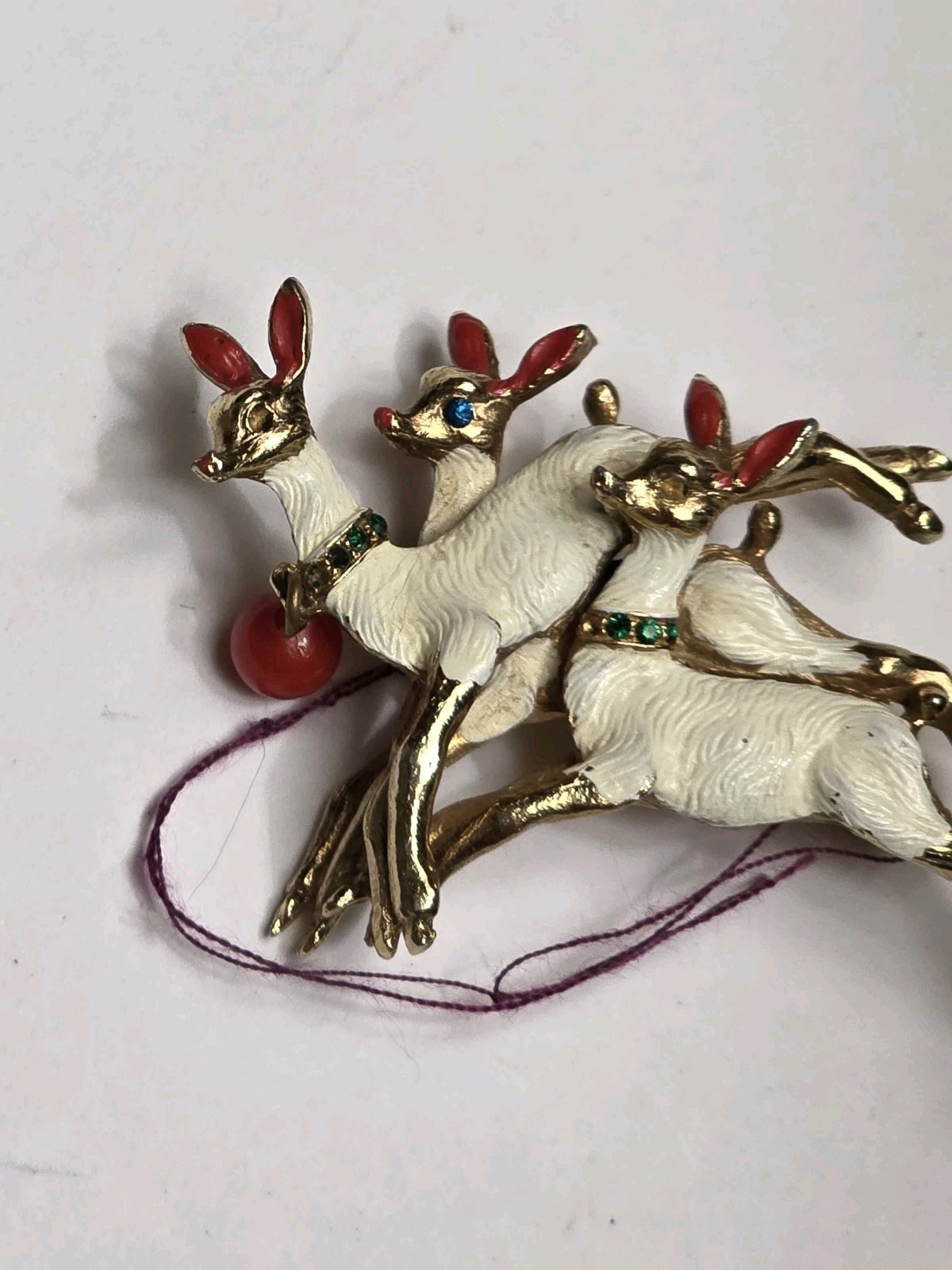 Vintage Christmas Leaping Reindeer Pin Brooch Rhinestones