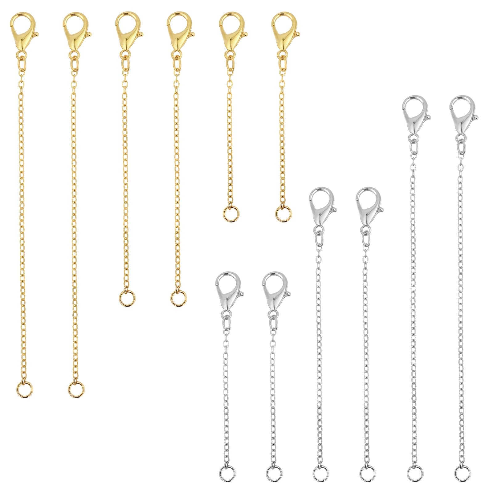 12 Pcs Gold and Silver Plated Necklace Extenders for Necklaces Ankle Bracelet