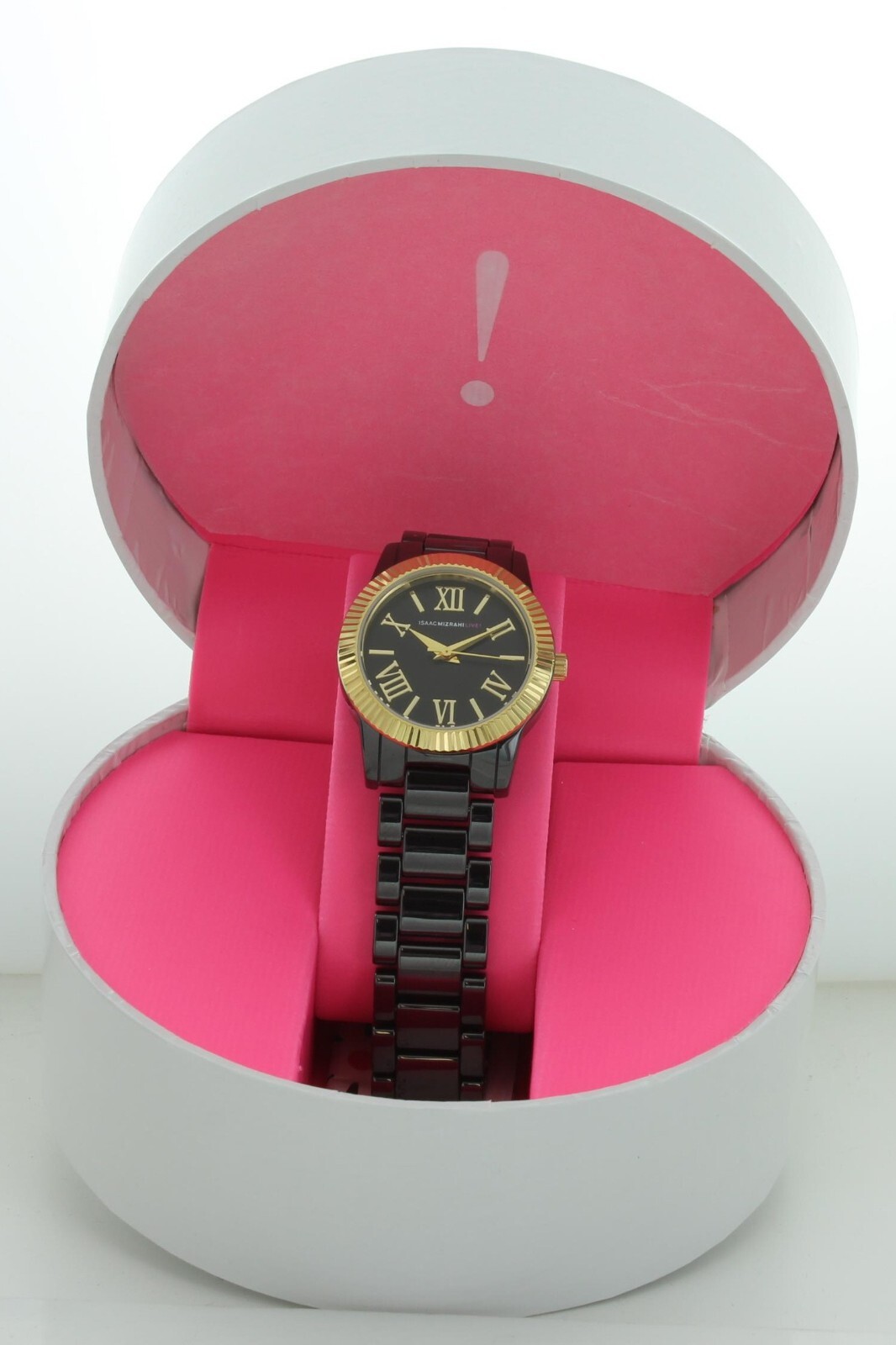 Isaac Mizrahi Live! Black Ceramic Classic Face Women’s Watch Gold Bezel IMZ601A