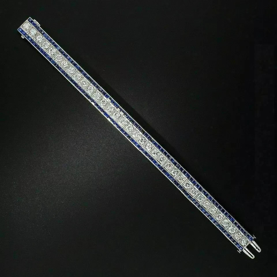 Men’s Tennis Bracelet 15CT Lab Created Diamond&Sapphire 14k White Gold Plated 8″