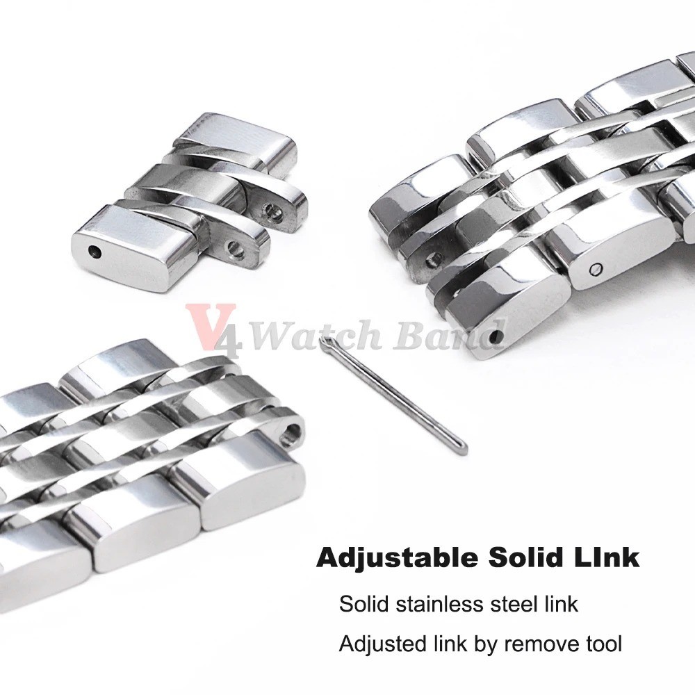 Curved End Watch Strap Bracelet Stainless Steel Band Metal Wristband Universal