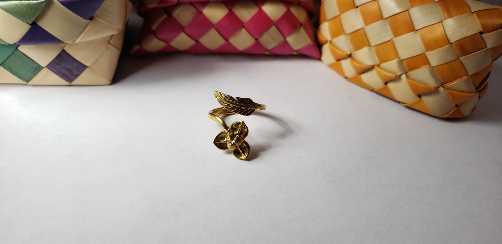 Handmade Southeast Asia Cambodia Ethnic Rondoun Flower Brass Ring Jewelry