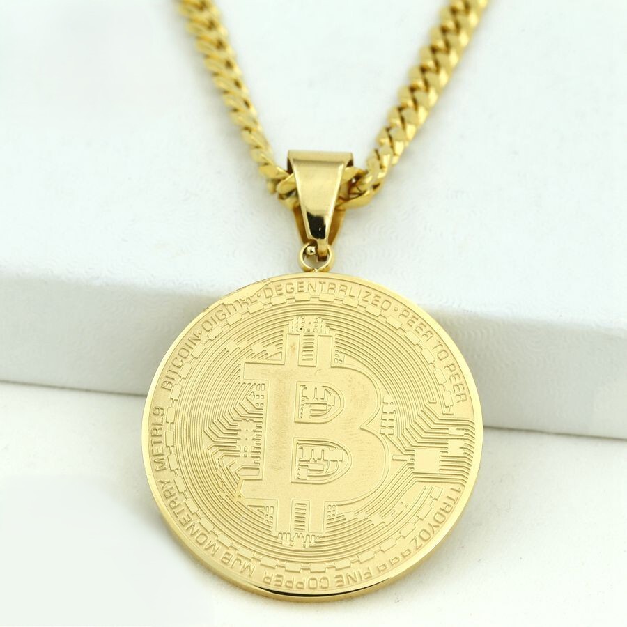 DG Men’s 24″Stainless Steel Bitcoin 35mm Circle Cuban Curb Chain Gold plated Box
