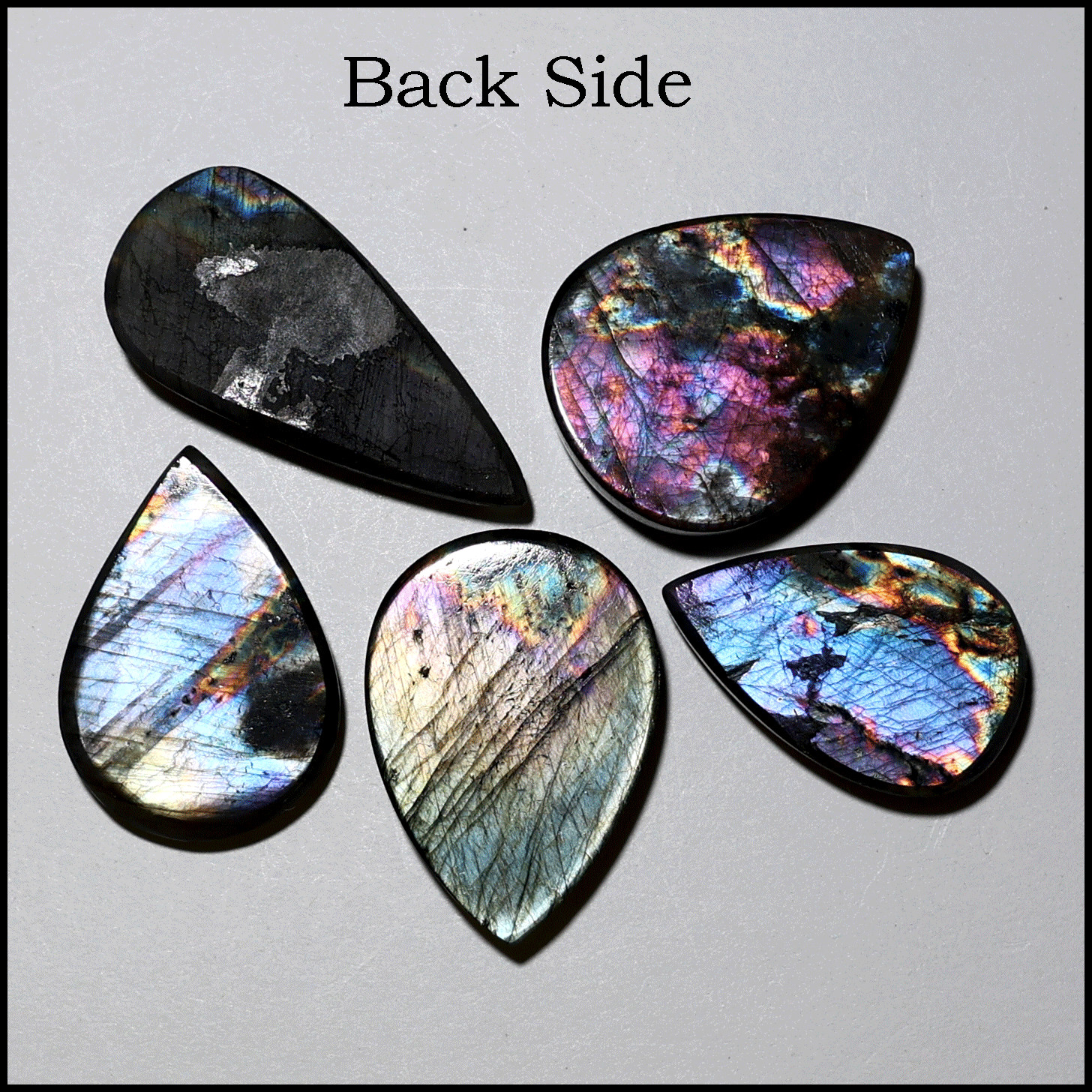 Finland 5 PC Natural Spectrolite Hi-Grade 29mm-38mm Teardrop Cabochon Gemstones