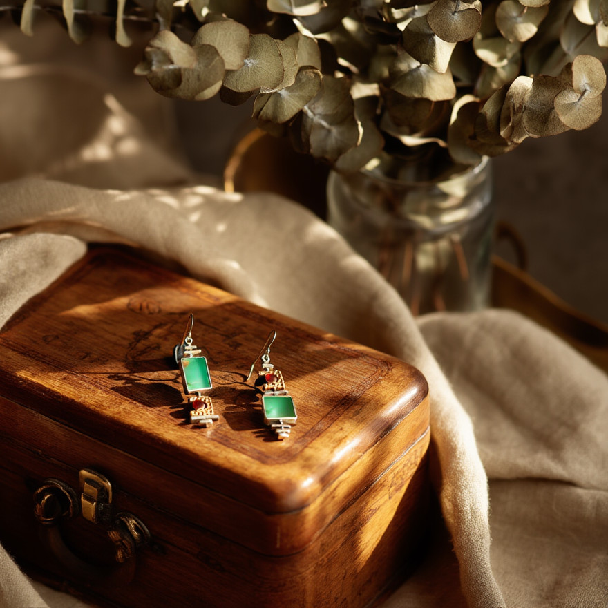 Green Turquoise Geometric Dangle Earrings Silver Gold Boho Drop