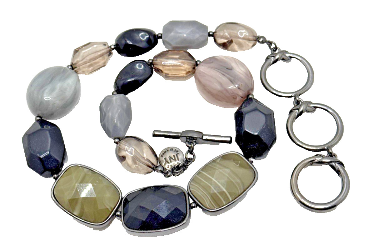 Jones New York JNY Chunky Bead Choker Necklace Olive Black Gray Statement 17-19″